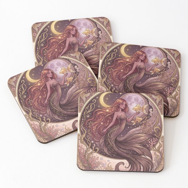 Item preview, Pisces Energy Art Nouveau Mermaid – Celestial Anime Zodiac Fantasy Art Print designed and sold by RSDigitalPrintDesign.