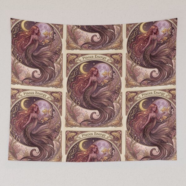 Item preview, Pisces Energy Art Nouveau Mermaid – Celestial Anime Zodiac Fantasy Art Print designed and sold by RSDigitalPrintDesign.