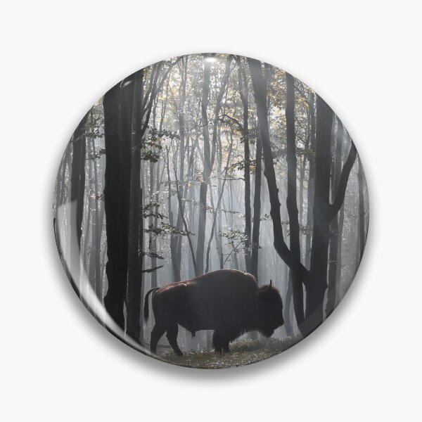 Item preview, Majestic European Bison in a Misty Forest Sun Rays Wildlife Nature Print designed and sold by ROD.