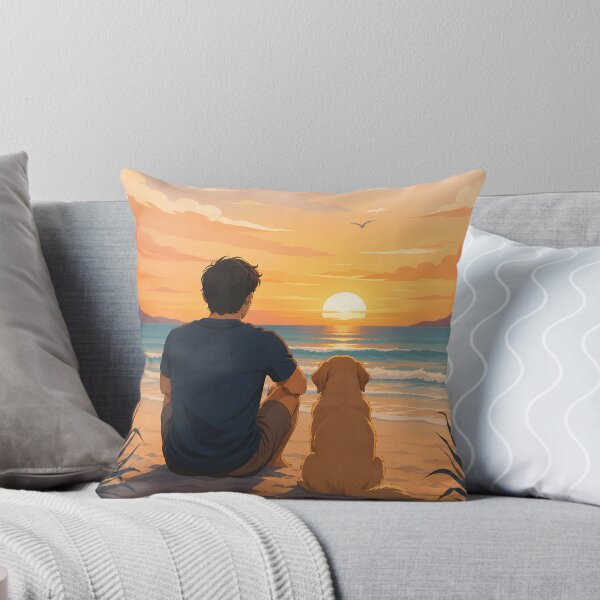 Item preview, Man and Dog Watching Sunset on the Beach Vector Art designed and sold by NakottaFashion.