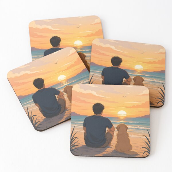 Item preview, Man and Dog Watching Sunset on the Beach Vector Art designed and sold by NakottaFashion.