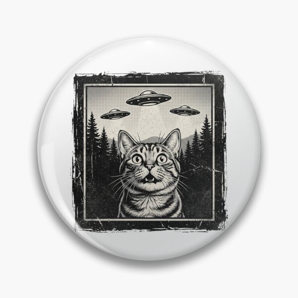 Item preview, Surprised Cat Watching UFOs Vintage Sci-Fi Alien Conspiracy designed and sold by raedattia.
