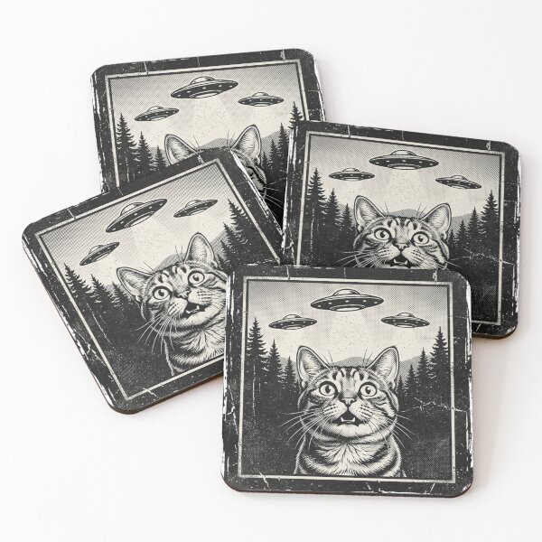 Item preview, Surprised Cat Watching UFOs Vintage Sci-Fi Alien Conspiracy designed and sold by raedattia.