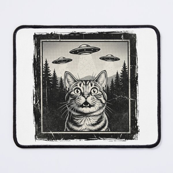 Item preview, Surprised Cat Watching UFOs Vintage Sci-Fi Alien Conspiracy designed and sold by raedattia.