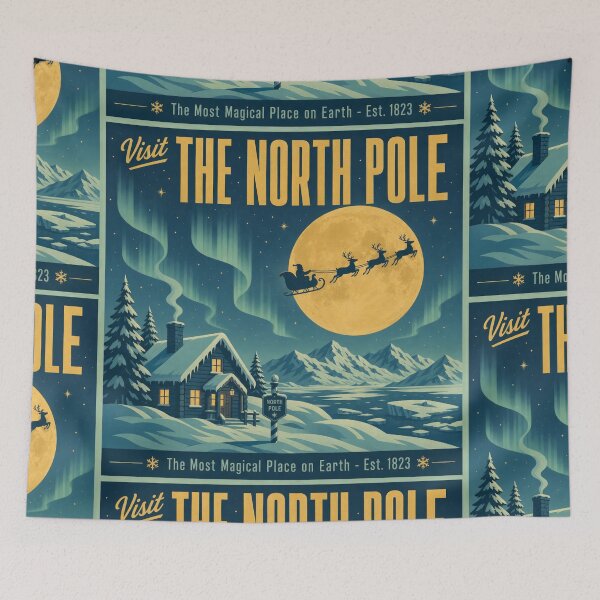 Item preview, Vintage Visit The North Pole Christmas Travel Poster designed and sold by NSB-Design.