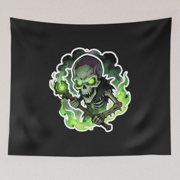Item preview, Creepy Green Flame Skeleton Wizard Halloween Sticker designed and sold by OksArtStudio.