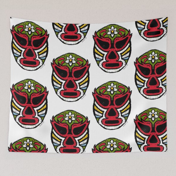 Item preview, La Flor De Fuego – The Fire Flower – Lucha Mask No. 08 | Original Graphic Folk Art by GWART designed and sold by GWARTGB.