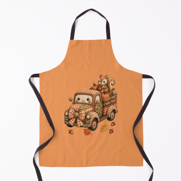 Item preview, Cute Autumn Patchwork Farm Truck with Squirrel and Pumpkins designed and sold by DecoVibe.