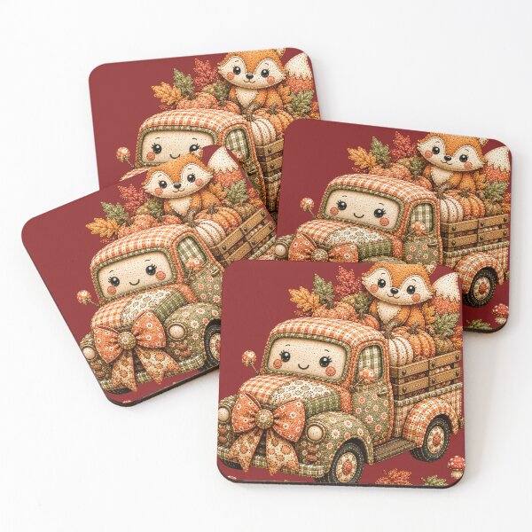 Item preview, Cute Autumn Patchwork Farm Truck with Fox and Pumpkins designed and sold by DecoVibe.