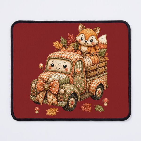 Item preview, Cute Autumn Patchwork Farm Truck with Fox and Pumpkins designed and sold by DecoVibe.