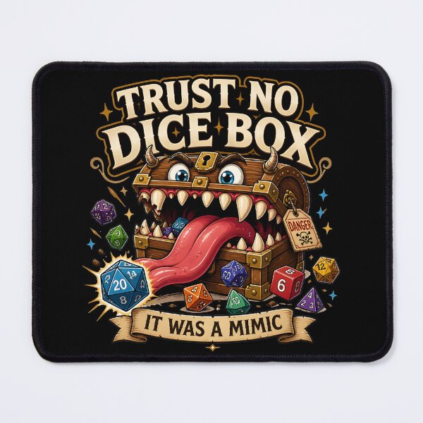Item preview, Trust No Dice Box It Was A Mimic - Funny D&D Design designed and sold by BadhbhLoot.