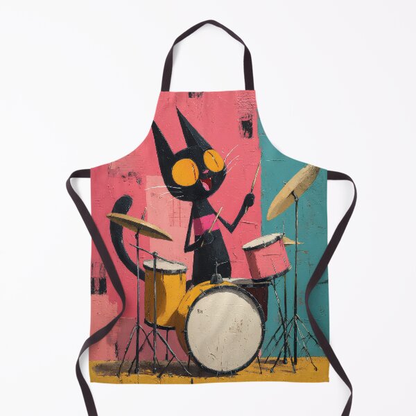 Item preview, Black Cat Playing Drums Whimsical Folk Art designed and sold by daila70.