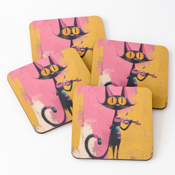 Item preview, Black Cat Playing Violin - Whimsical Folk Art designed and sold by daila70.