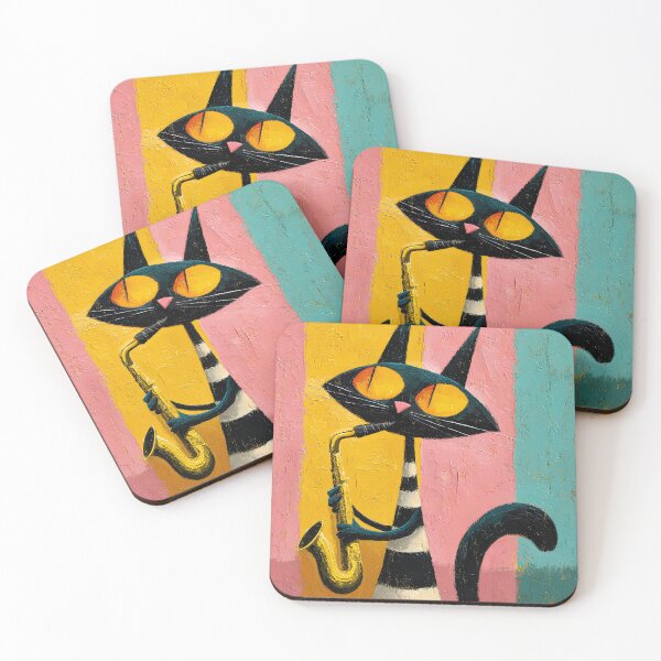 Item preview, Black Cat Playing Saxophone - Whimsical Folk Art designed and sold by daila70.