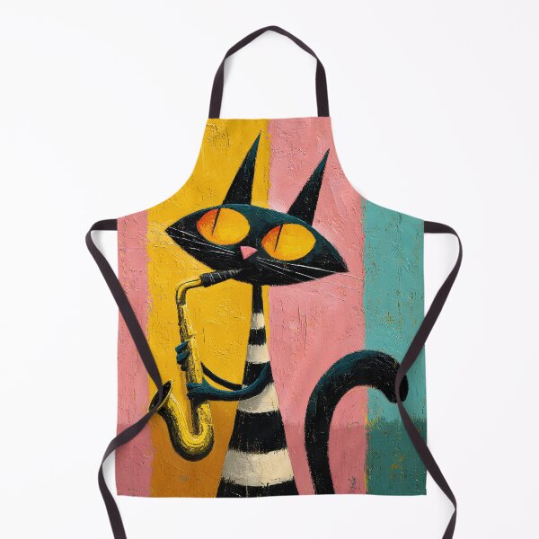 Item preview, Black Cat Playing Saxophone - Whimsical Folk Art designed and sold by daila70.
