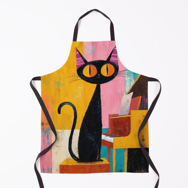 Item preview, Black Cat at the Piano Whimsical Folk Art designed and sold by daila70.