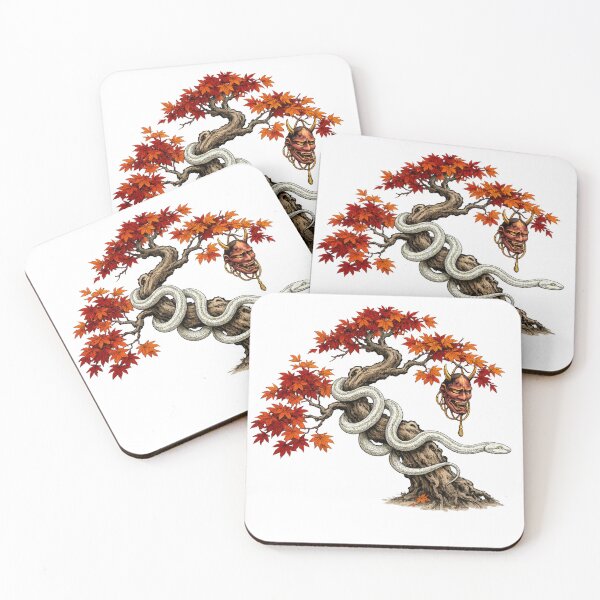 Item preview, Japanese Tree with Mask and Snake - Mystical Print designed and sold by ichiyori.