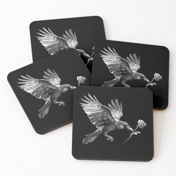 Item preview, Flying Raven Carrying a Rose Gothic Romance Art designed and sold by inkoutninja.