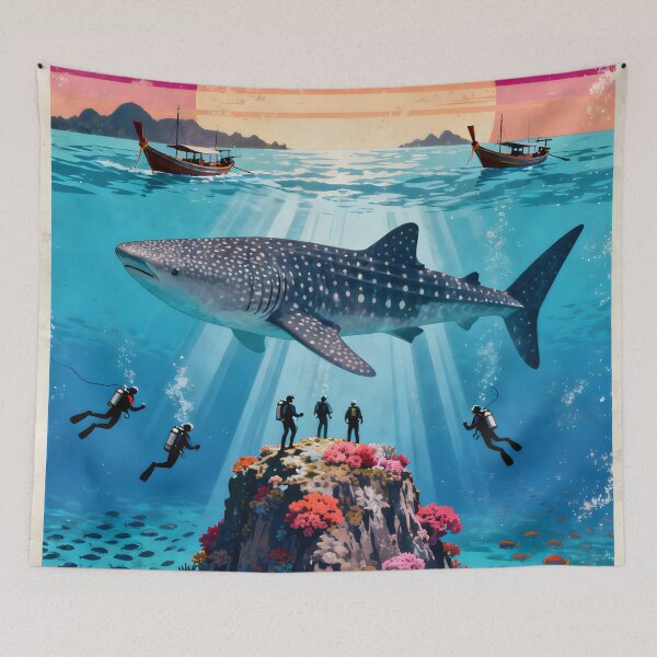 Item preview, Richelieu Rock Whale Shark Kingdom Vintage Travel Poster – Surin Islands Thailand designed and sold by Spirit of Siam.