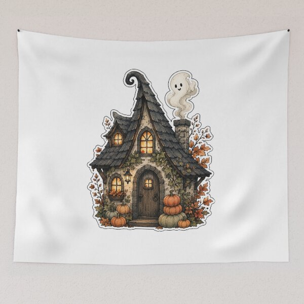 Item preview, Witch Cottage Cozy Halloween Cottagecore Art designed and sold by DreamelleStudio.