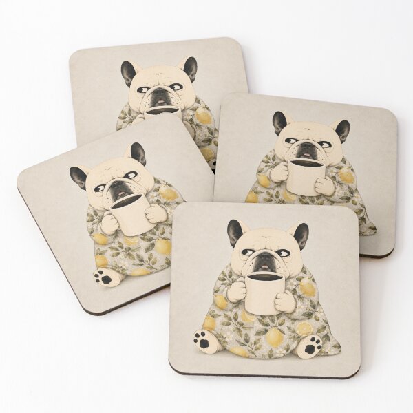 Item preview, Sleepy French Bulldog with Coffee & Lemon Blanket designed and sold by joycrysstudio.
