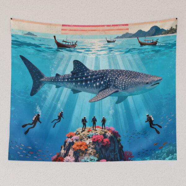 Item preview, Richelieu Rock Whale Shark Kingdom Vintage Travel Poster – Surin Islands Thailand designed and sold by Spirit of Siam.