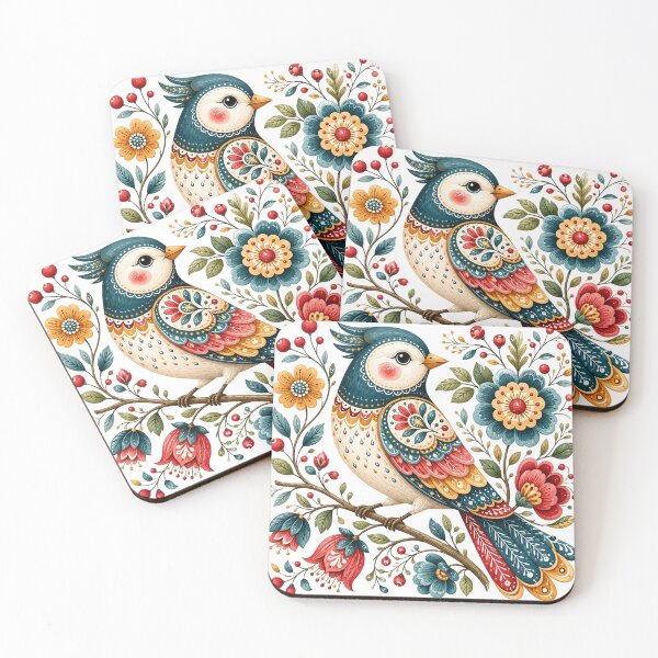 Item preview, Folk Bird with Flowers  designed and sold by PetalGarden.