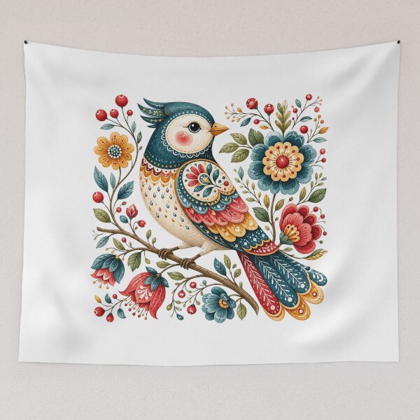 Item preview, Folk Bird with Flowers  designed and sold by PetalGarden.