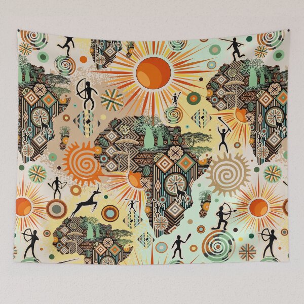 Item preview, Africa Map Decorative Tribal Elements Pattern designed and sold by BluedarkArt.