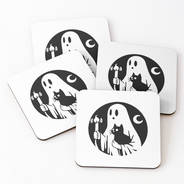 Item preview, Halloween Ghost Holding Black Cat and Candle Illustration designed and sold by ahmaid.