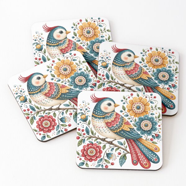 Item preview, Folk Art Bird with Wildflowers designed and sold by PetalGarden.