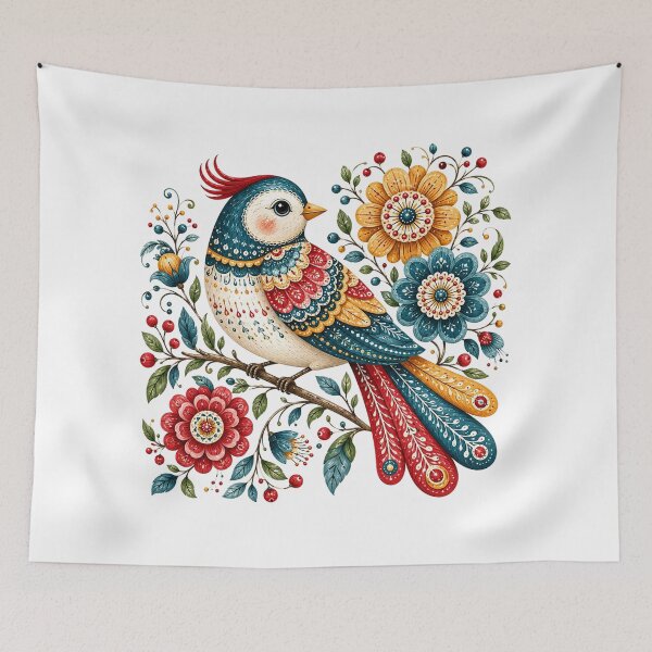 Item preview, Folk Art Bird with Wildflowers designed and sold by PetalGarden.