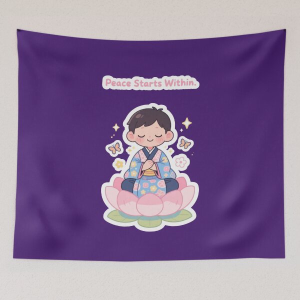 Item preview, Peace Starts Within Kawaii Meditation Boy on Lotus Flower Sticker designed and sold by carestazafeli.