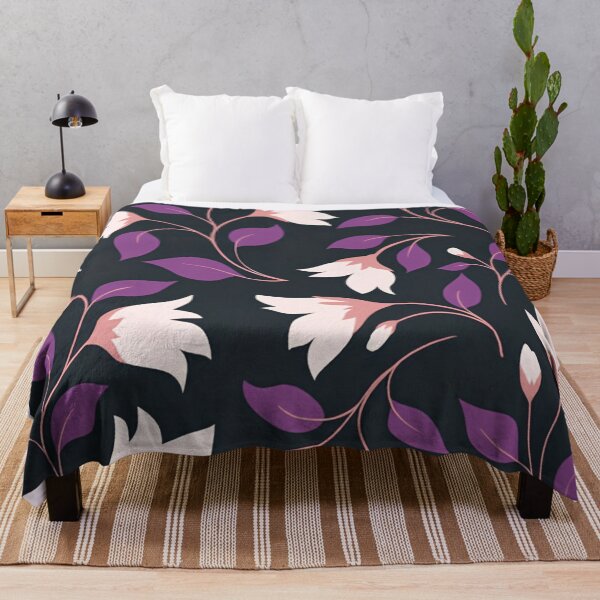 Item preview, Dark Floral Purple Leaves & Pink Flowers Botanical Pattern designed and sold by LYAN-STORE.
