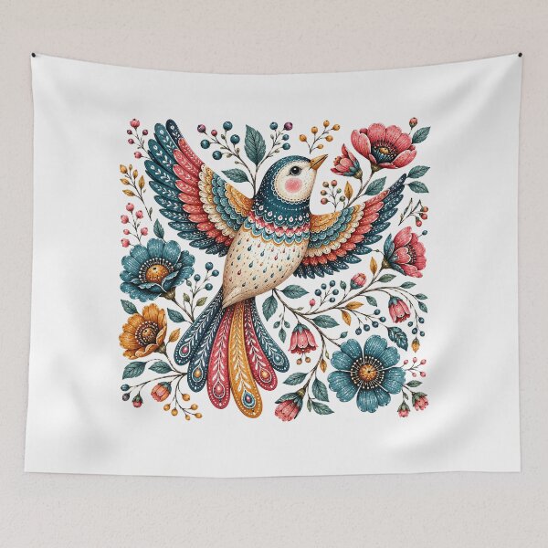 Item preview, Colorful Nordic Floral Bird Illustration designed and sold by PetalGarden.