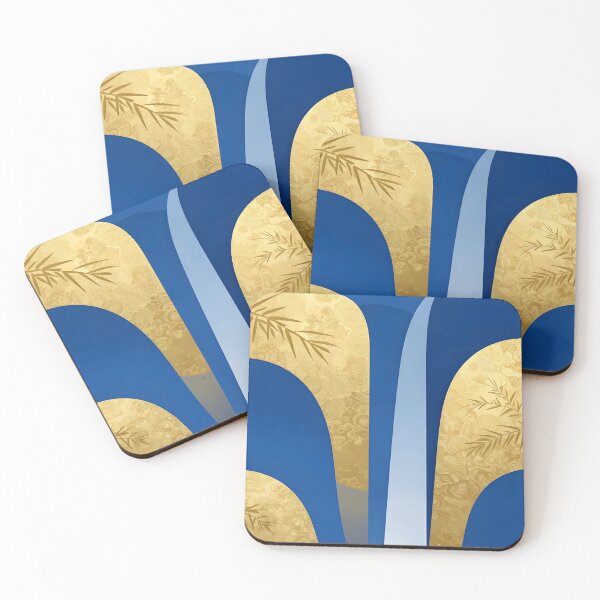 Item preview, Exquisite gilded blue waterfall landscape in traditional Chinese style illustration art designed and sold by SparroCreative.