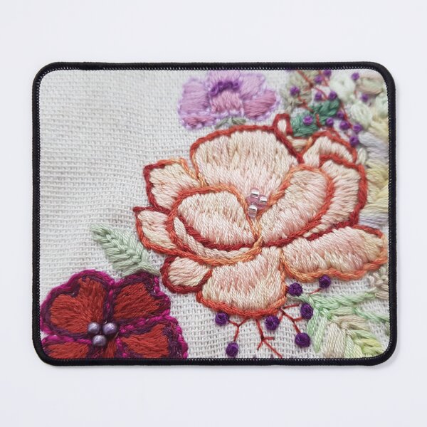 Item preview, Embroidered Peach flower arrangement designed and sold by LyLauDesign.