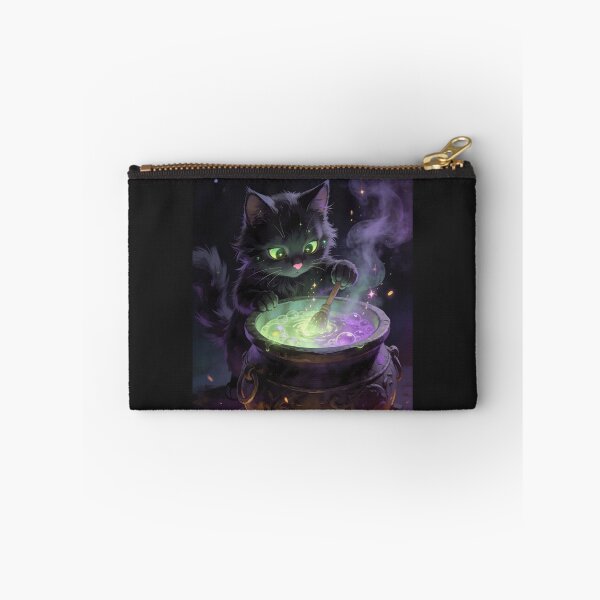 Item preview, Black Witch Cat Brewing Magic Potion Halloween Sticker designed and sold by OksArtStudio.