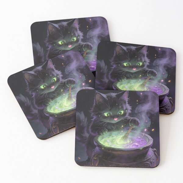 Item preview, Black Witch Cat Brewing Magic Potion Halloween Sticker designed and sold by OksArtStudio.