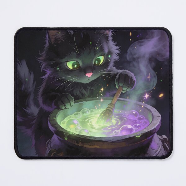 Item preview, Black Witch Cat Brewing Magic Potion Halloween Sticker designed and sold by OksArtStudio.