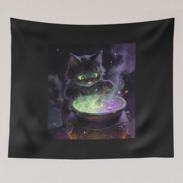 Item preview, Black Witch Cat Brewing Magic Potion Halloween Sticker designed and sold by OksArtStudio.