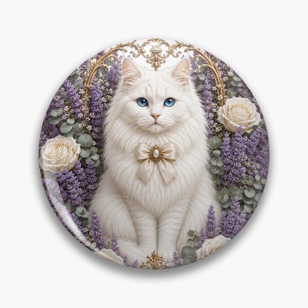 Item preview, Elegant White Cat with Lavender Flowers & Gold Ornate Frame – Luxury Floral Cat Artwork designed and sold by MoodLay.