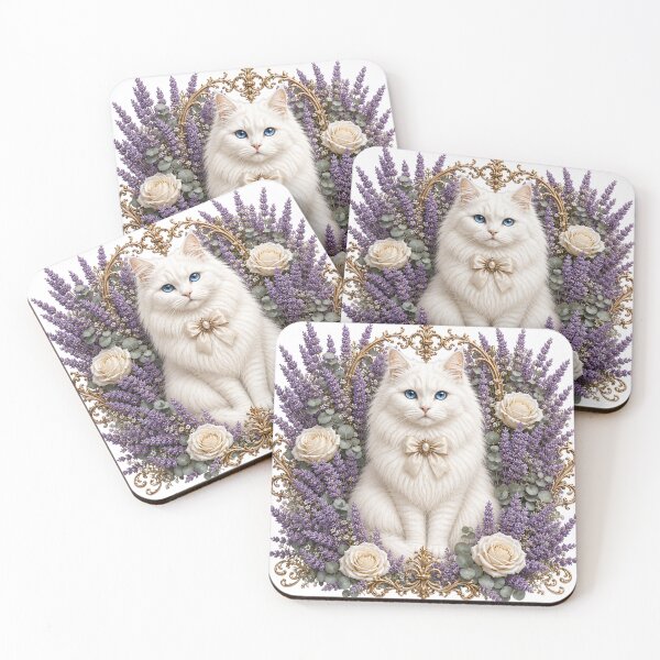 Item preview, Elegant White Cat with Lavender Flowers & Gold Ornate Frame – Luxury Floral Cat Artwork designed and sold by MoodLay.