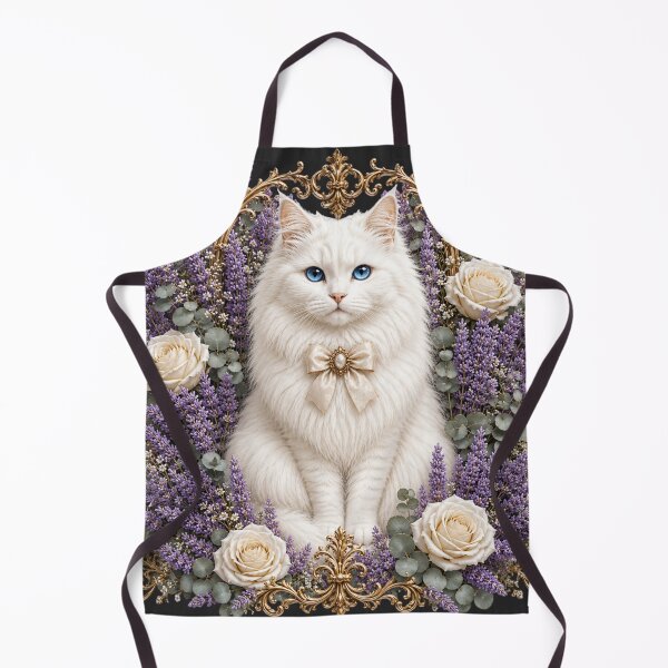 Item preview, Elegant White Cat with Lavender Flowers & Gold Ornate Frame – Luxury Floral Cat Artwork designed and sold by MoodLay.