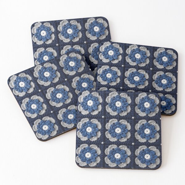 Item preview, Silk Crochet Flower Square Navy Blue Silver designed and sold by LuisWorks.