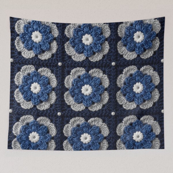 Item preview, Silk Crochet Flower Square Navy Blue Silver designed and sold by LuisWorks.