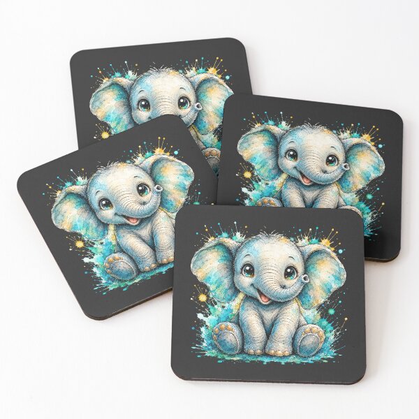 Item preview, Kawaii Baby Elephant Watercolor Art – Cute Animal Illustration designed and sold by ColorSplash123.