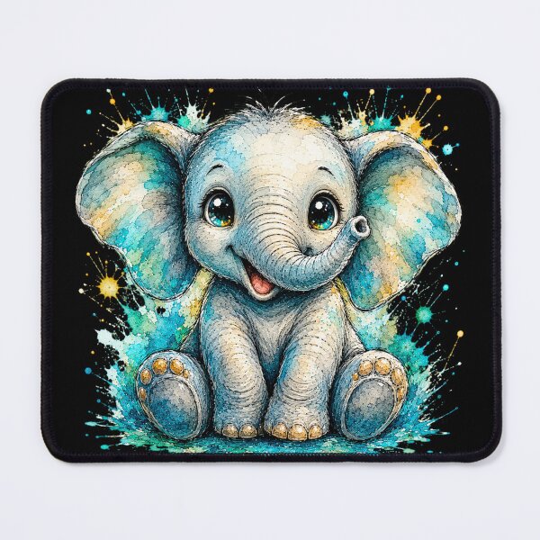 Item preview, Kawaii Baby Elephant Watercolor Art – Cute Animal Illustration designed and sold by ColorSplash123.