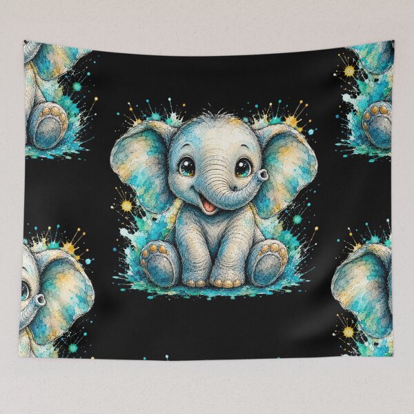 Item preview, Kawaii Baby Elephant Watercolor Art – Cute Animal Illustration designed and sold by ColorSplash123.