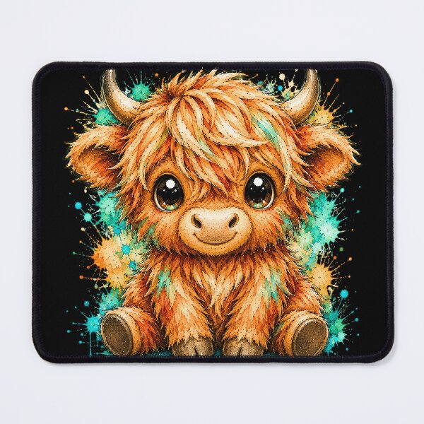 Item preview, Kawaii Highland Cow Watercolor Art – Cute Farm Animal Illustration designed and sold by ColorSplash123.